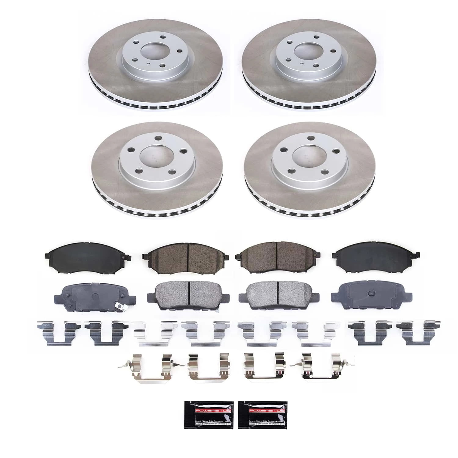 PowerStop Front and Rear Semi-Coated Rotor and Low-Dust Ceramic Brake Pad Kit SC114
