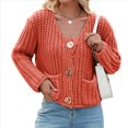thumbnail image 2 of Cárdigan Corto de Punto de Larga para Mujer 2025, Suéter Informal de Crochet con Botones y Bolsillos Naranja M, 2 of 9