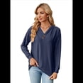 thumbnail image 1 of Blusas de Larga con Cuello en V para Mujer, Blusas Casuales Tipo Jersey, Blusas Holgadas y Elegantes, Blusas Tipo Túnica para Otoño. Azul Marino S, 1 of 10