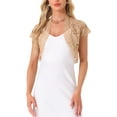thumbnail image 1 of Cárdigan de encaje para mujer INSPIRE CHIC, elegante, de manga corta, con frente abierto, floral, bolero recortado, top de encaje, talla L, caqui, 1 of 6