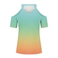 thumbnail image 4 of Lovskoo Womens Summer Tops Trendy Gradient Print V-Neck Off Shoulder Casual Short Sleeved Top Shirt Green, 4 of 6