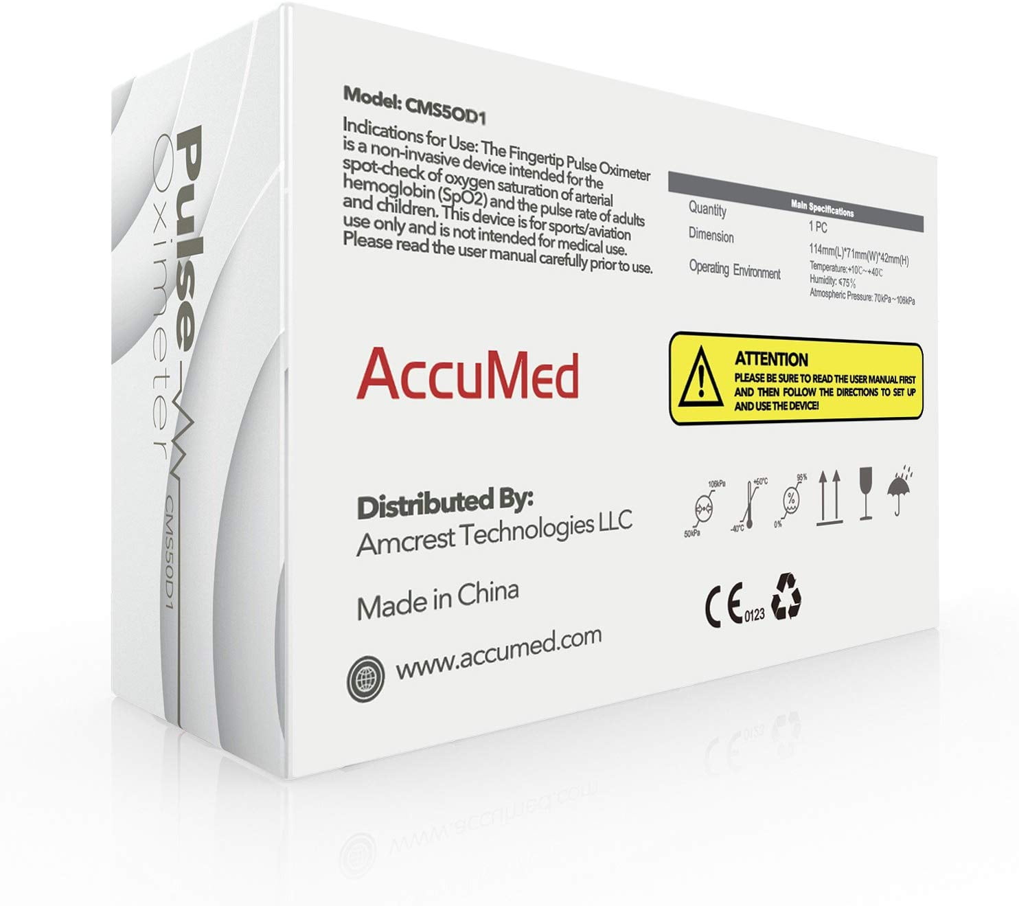 AccuMed CMS-50D1 Fingertip Pulse Oximeter Blood Oxygen Sensor SpO2 for Sports and Aviation. Portable and Lightweight with LED Display, 2 AAA Batteries, Lanyard and Travel Case (Black)