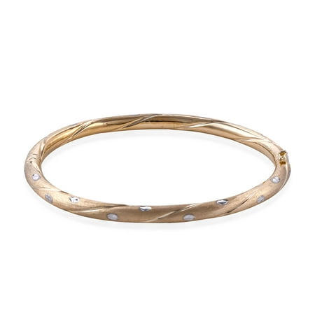 10K White Yellow Gold Diamond Cut Spotted Bangle Bracelet 6.50" Gift Jewelry for Women
