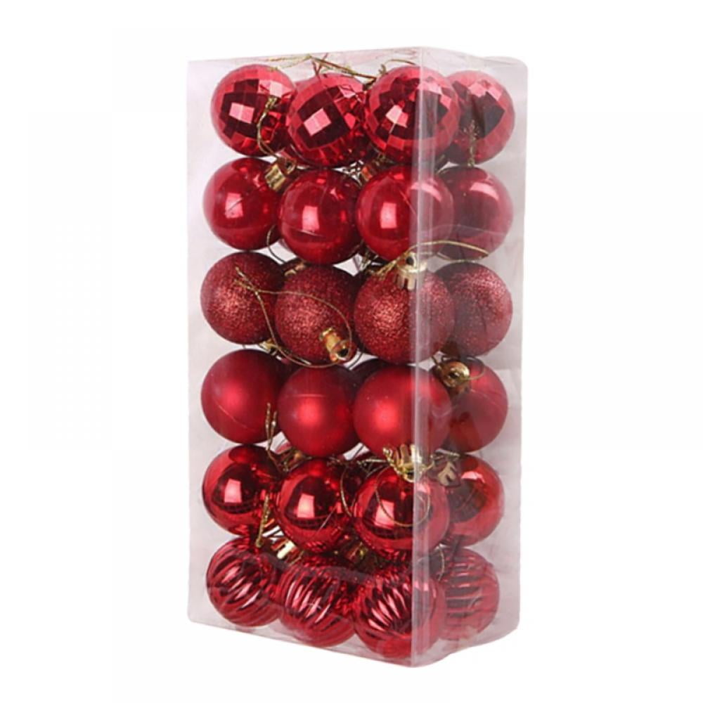 Red Christmas Balls Birthday Holiday Celebration Decoration Balls Christmas Decorations Christmas Tree Hanging Balls Halloween Party Decorations 4 cm / 1.5 Inches 36 Pieces Christmas Balls 