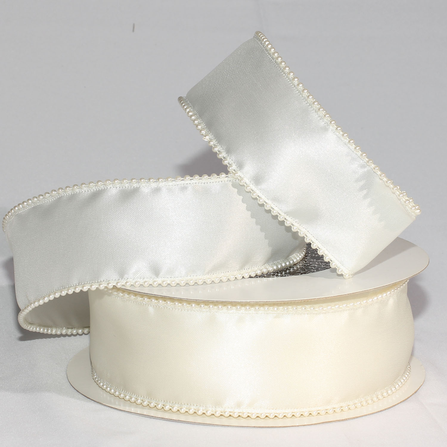 Ivory Pearl Edge Satin Wired Craft Ribbon 2" x 20 Yards
