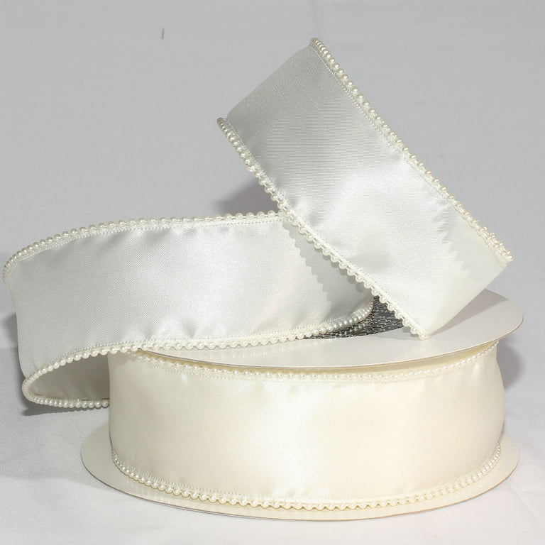 The Ribbon People White Pearl Edge Satin Wired Craft Ribbon 3 x 20 Yards