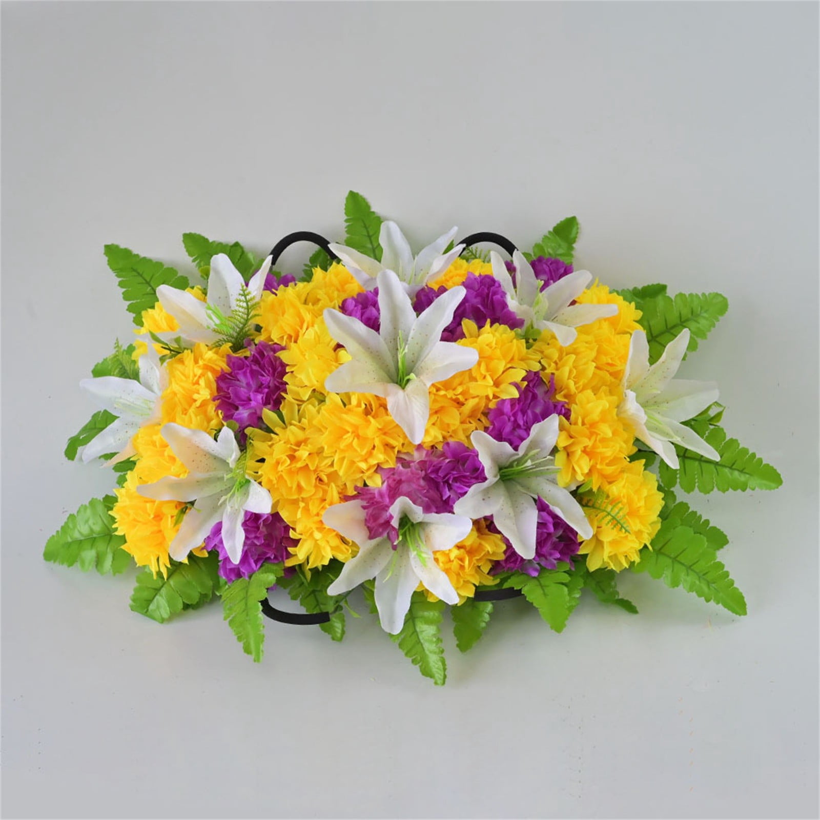 Headstone Flower Saddle, Large Artificial Cemetery Blooms, Grave Memorial Flowers, Lily Flower Chrysanthemum Mix, Outdoor Tombstone Decor, Grave Floral Saddle, Realistic Faux Arrangement
