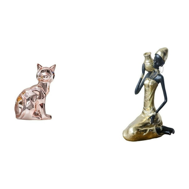 Figura de escritorio,Estatua de gato en estante,escritorio,oficina,decoración del hogar,Estatua de dama,Estatua de mujer tribal africana hecha a mano,artesanías de cafetería,Adorno de resina