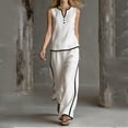thumbnail image 4 of Cagogo Women's 2 Piece Sleeveless V Neck T-Shirt Wide Leg Pants Set Casual Boho Vacation Outfit Loose Summer Travel Matching Lounge Suits Tracksuit Clothes, White S, 4 of 6