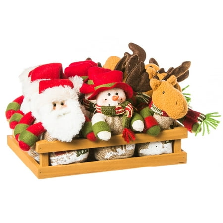 - Alpine Silhouette Plush Ornaments in Wooden Tray, Includes 12 pieces