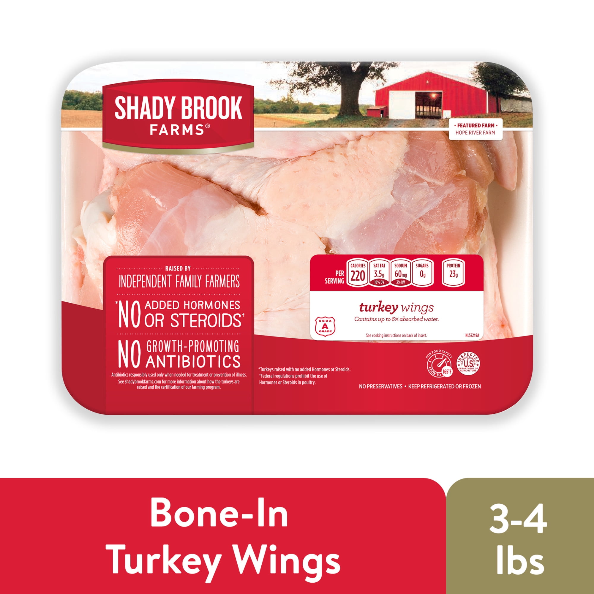 Shady Brook Farms® Turkey Wings, Bone-in, 4 Pieces Tray, Fresh, 3 - 4 lbs.  