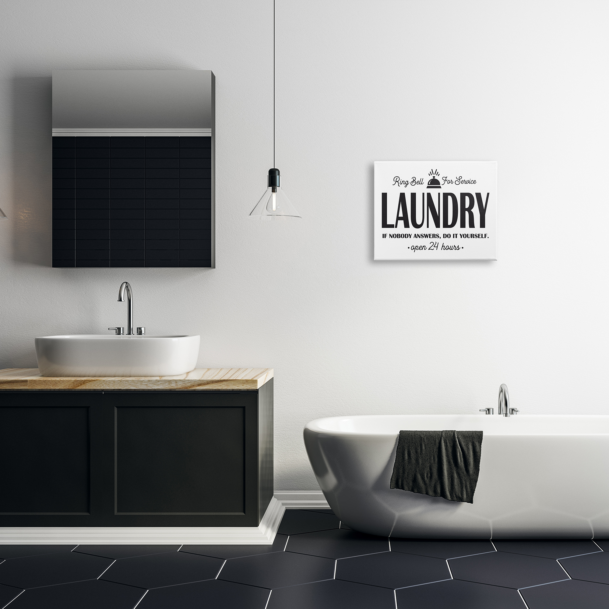 Stupell Industries Ring Bell Laundry Signage Vintage Text Style Graphic Art Gallery Wrapped Canvas Print Wall Art, Design by Lettered and Lined