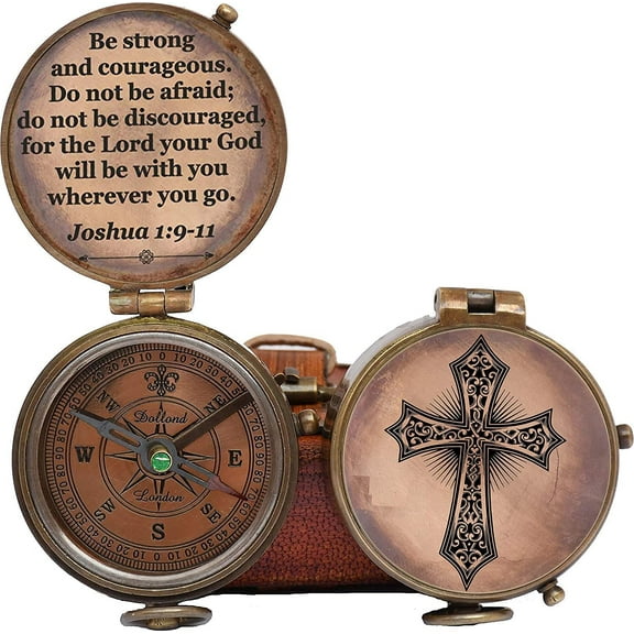 Baptism Gift Personalized Keepsake Compass Engraved Cross and Be Strong and Courageous, Confirmation Gift Ideas, | Heavenly Gift of Faith. Missionary, Birthday