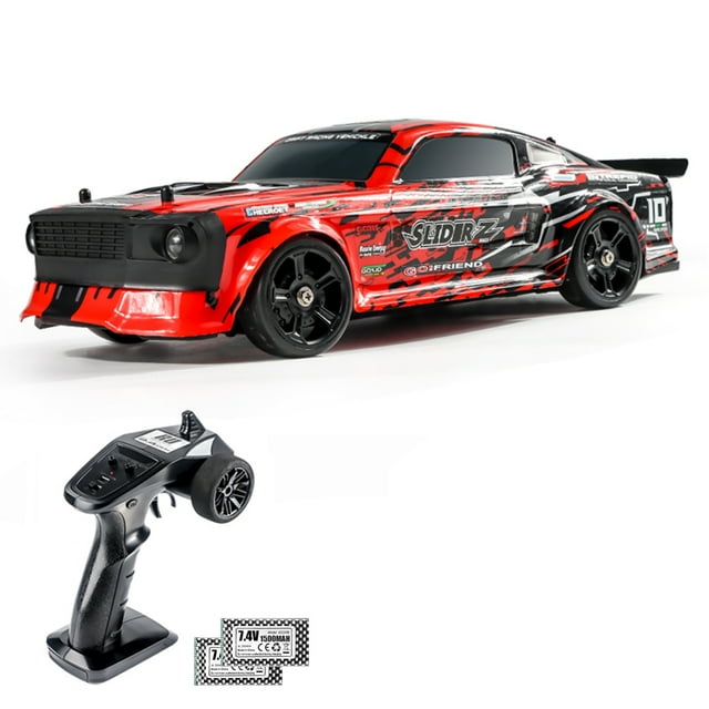 yeacher 1/14 Scale High-Speed 35km/h RC Drift Car with Dual Batteries, 2.4GHz Remote Control, Built-in Gyroscope, and LED Lights (Red)