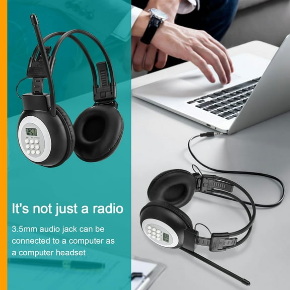 FM Radio Earphone, Personal FM Radio Headphones with Built-in Radio, Wireless FM Headset Ear Muffs for Jogging, Walking, Daily Works, Mowing, Cycling, Black