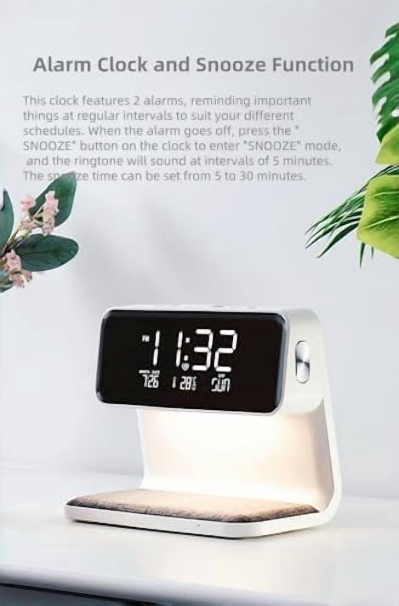 15W Wireless Charger Bedside Lamp Digital Clock, Alarm Clock Three-Speed Dimming Warm Night Light Atmosphere Smart Calendar Desk Lamp Gifts for Birthday/Christmas/Family/Friends