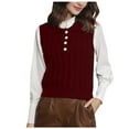 thumbnail image 2 of AOOCHASLIY Sweaters Fall Clothes Women's Fashion Top Sleeveless Sweater Knitting Turndown Collar Tank Top, 2 of 5