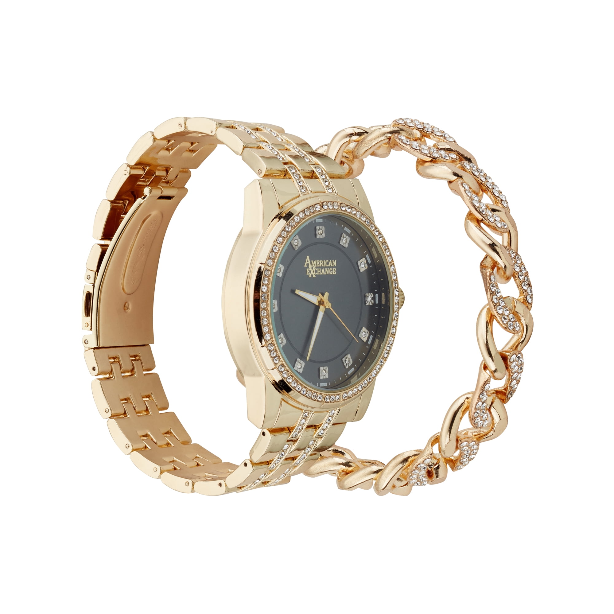 American Exchange Men's Metal Gold/Black Watch & Bracelet Set