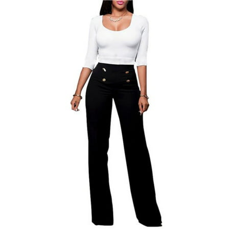 Women High Waist Flared Wide Leg Palazzo OL Career Button Long Trousers (Best Fitted Womens Ski Pants)