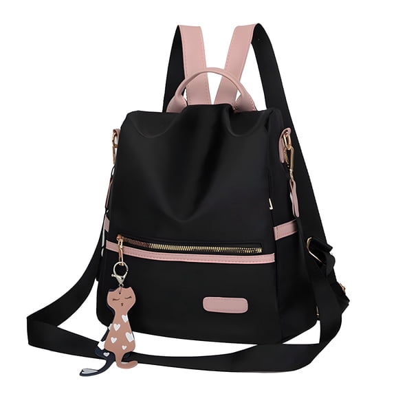 AOMRCOL Backpack Purse for Women, Oxford Cloth One Shoulder Two Shoulder Travel Backpack Fashion Back Open Pocket Handbag, 11" X 5.3" X 11", Black