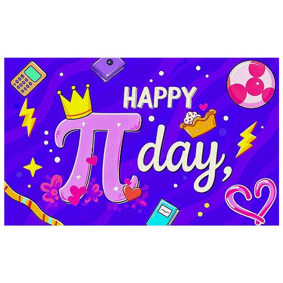 Colorful Pi Day Themed Banner with Crown Candy Cupcake and Math Elements Backdrop for Party Photography Props Classroom Decorations Festival Celebrations