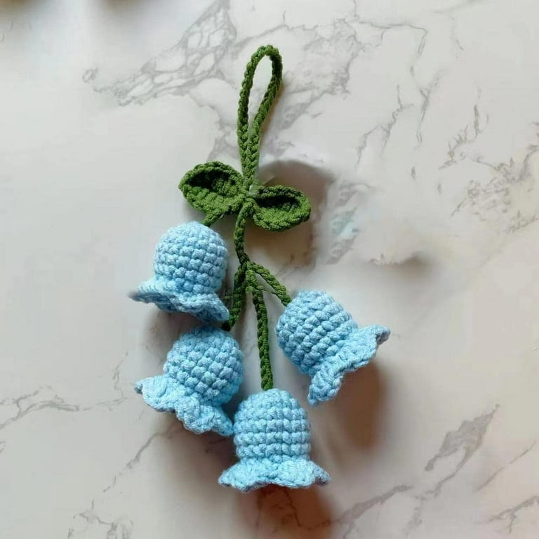 ASYTTY Car Mirror Hanging Accessories,Cute Car Accessories For Women,Rear  View Mirror Accessories Hanging,Bellflower Hand Knitted Car  Pendant，Suitable For Backpacks, Key Chains, Car Accessories Blue 