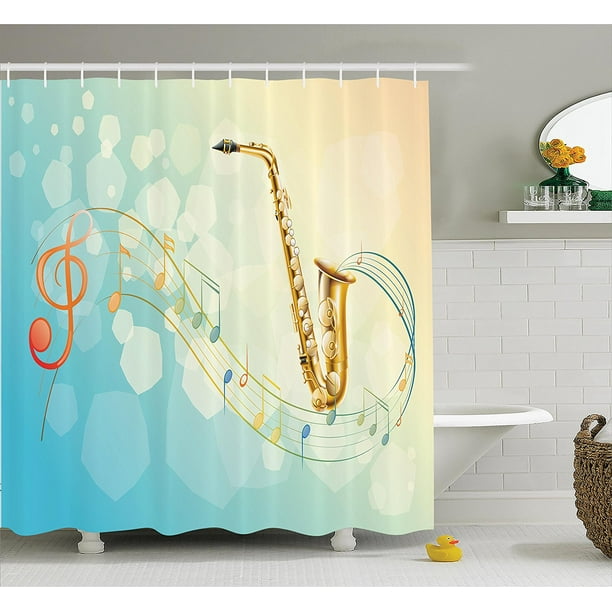 Jazz Music Decor Shower Curtain Set By Colorful Musical Notes Vibes From Saxophone Alluring Background Illustration Art Print Bathroom Accessories 75 Inches By Ambesonne Walmart Com Walmart Com