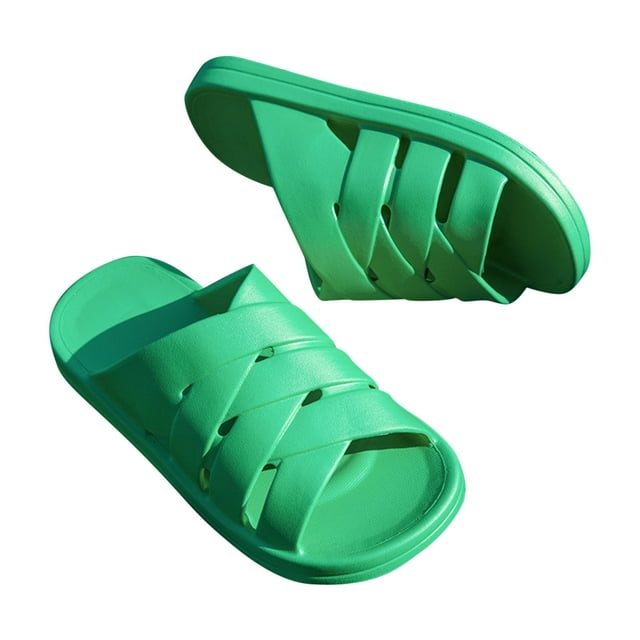 Slide for Womens EVA Sandals Cross Straps Open Toe Thick Sole Non Slip Beach Summer Slippers Green