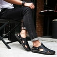 thumbnail image 2 of Penkiiy Men's Leather Hollow Athletic Sandals Slip-on Roman Casual Shoes 41 Black, 2 of 9