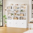 thumbnail image 3 of Homfa Triple Row 4 Tier Bookcase with Door, 70" Wide Large Bookshelf with 12 Display Cubicles, 72" Tall Farmhouse Bookcase for Home Office Living Room, White, 3 of 7