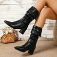 thumbnail image 6 of Viluyesy Womens Slouchy Dress Boots, Pointed Toe Chunky Heels Comfortable Pull On Mid Calf Flodover Boots Black US5.5, 6 of 9