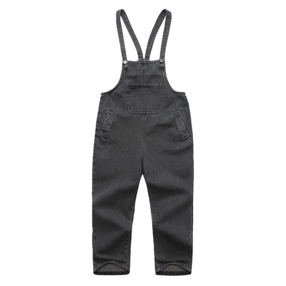 XIMIN Girls' Denim Overalls - Classic Adjustable Strap Jean Jumpsuit with Pockets for Kids Denim Jumpsuit for Children (Grey, 9-10 Years)