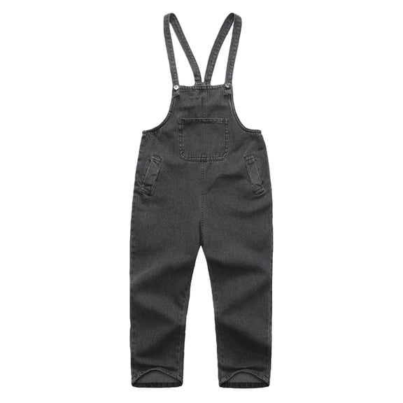 XIMIN Girls' Denim Overalls - Classic Adjustable Strap Jean Jumpsuit with Pockets for Kids Denim Jumpsuit for Children (Grey, 7-8 Years)