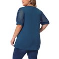 thumbnail image 4 of DARING DIVA Women's Plus Tops V Neck Swiss Dots Puff Sleeve Casual Blouse 1X Dark Blue, 4 of 6