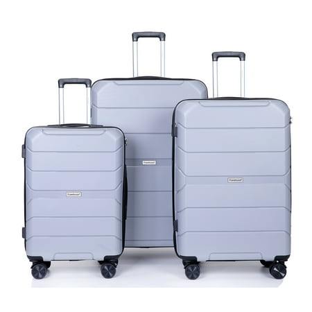 3 Piece Luggage Set, Travelhouse Hardside Suitcase Set with TSA Lock, Multi-Size Hardside Luggage with Spinner Wheels for Travel Trips Business, Gray(20"/24"/28")
