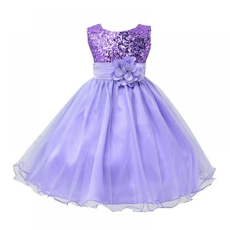 

Little Girls Sequin Mesh Tull Dress Sleeveless Flower Party Wedding Ball Gown 3-10Y