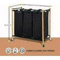 thumbnail image 3 of 3-Zone Laundry Sorter, 35.9 Gallon (136 Liter) Laundry Basket Cart with Heavy-Duty Lockable Rolling Wheels and Removable Bags, Clothes Organizer Basket, Clothes Separator Basket, 3 of 8