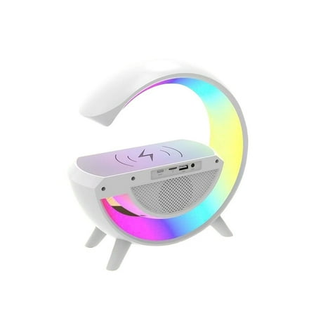 HPZZ LED Wireless Speaker Charger, Atmosphere Bedside Light with Wireless Charging Station,Music Lit Lamp 4 in 1 Alarm Clock Gifts Idea for Family(2301)