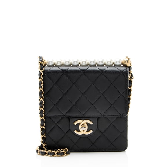 Pre-Owned Chanel Lambskin Chic Pearls Small Vertical Flap Bag