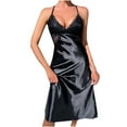 thumbnail image 2 of POTETI for Women Black Satin Silk Lace Underwear Patchwork Nightdress, 2 of 7