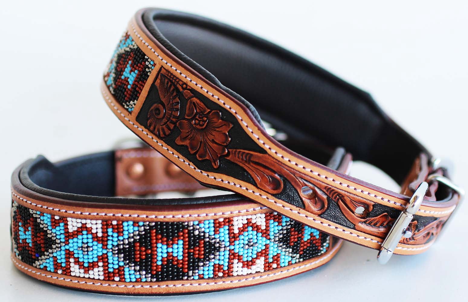 Large 21''- 25'' Challenger Made 100% Cow Leather Hand Tooled Puppy Dog Collar 6064