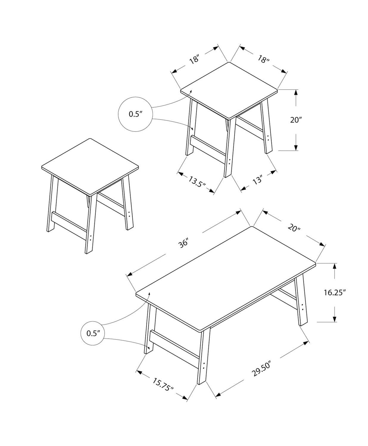 Monarch Specialties Table Set, 3pcs Set, Coffee, End, Side, Accent, Living Room, Laminate, Grey, Transitional