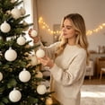 thumbnail image 6 of 42 Pcs Cream White Flocked Christmas Balls Ornaments, Shatterproof Velvet Xmas Hanging Decorations, 3 Sizes Christmas Tree Pendant for Home Party Holiday Decor, 6 of 8