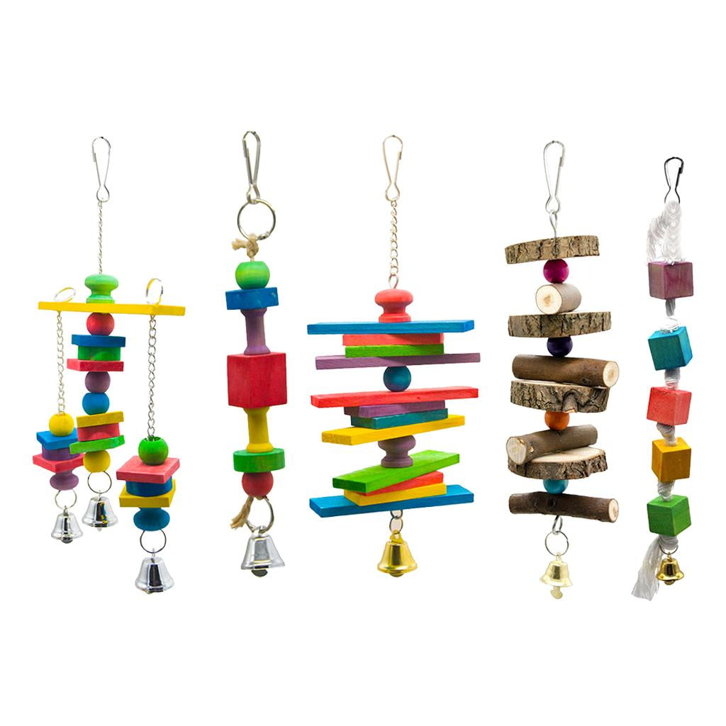 Large Parrot Toy - Multicolored Wooden Blocks Toys for Birds African Grey Cockatoos Playing Climbing Biting