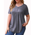 thumbnail image 1 of VERABENDI Womens Plus Size Short sleeve Tops V Neck Buttons Pleated Flared Casual Blouses, 1 of 4