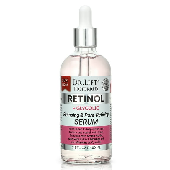 Dr. Lift Facial Serum Anti Aging Skin Care Formula with Retinol and Glycolic Acid, 3.3 Fl. Oz.