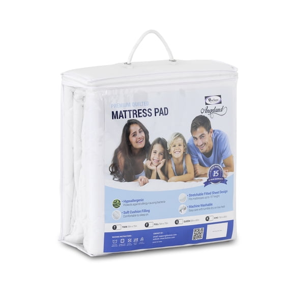 Furinno ANGELAND Twin Size Quilted Fitted Mattress Pad Protector, Hypoallergenic, Machine Washable, 39 x 75 Inches, White