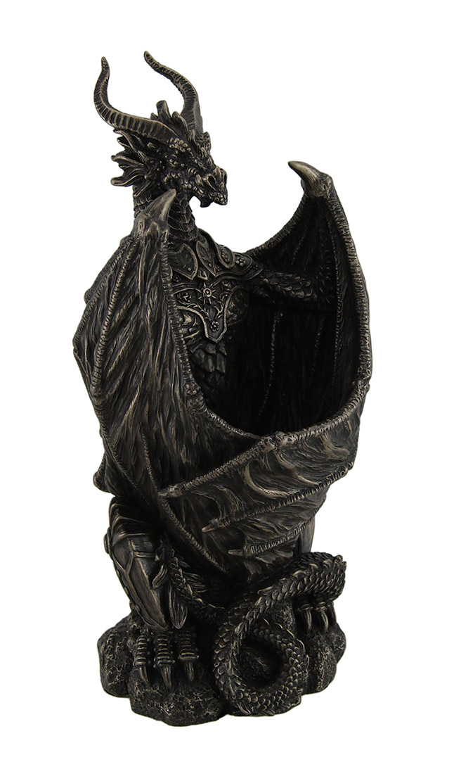 Veronese Design Guardian of the Light Armored Dragon LED Night Light Cold Cast Bronze Resin Statue 10 In