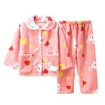 thumbnail image 2 of Rhoudy Clothes For Girl 11-12 Years Cozy Flannel Long Sleeve Pajama For Cartoon Print Kids Sleepwear For Cold Weather Autumn Winter Nightwear Outfit Basic Outfits Pink, 2 of 4