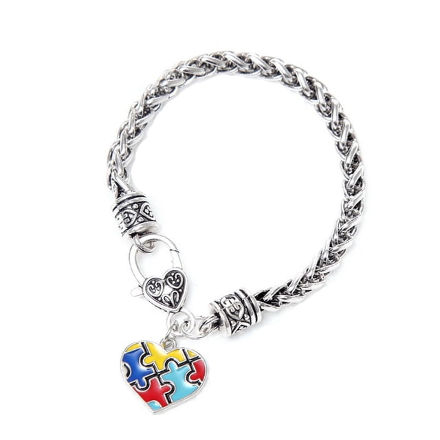 Riforla Autism Awareness Puzzle Small Charm Bracelet Colorful Enamel Puzzle Womens Jewelry Blue